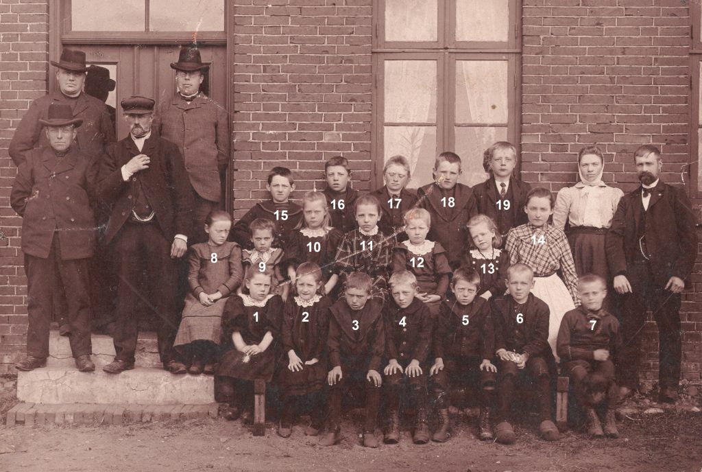 Lærer og elever i Stråsø Skole omkring 1906.
