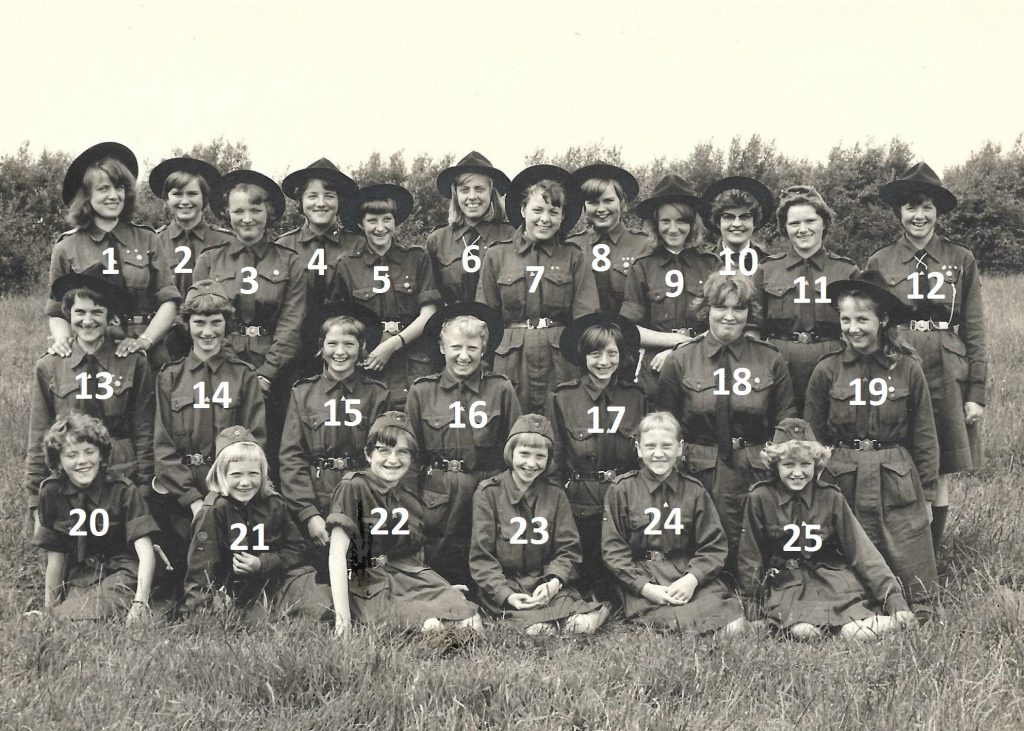 KFUK-spejdere fra Vind, angiveligt fotograferet ved KFUKs sommerlejr i Ulfsund i 1963.