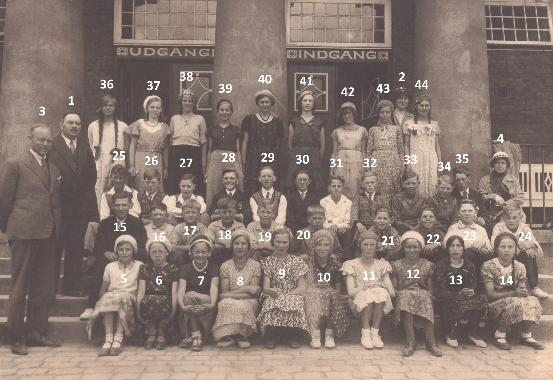 Elever og lærere fra Agerfeld og Vinding Skoler på udflugt til København, omkring 1935. Klik på billedet for at se det i større format.