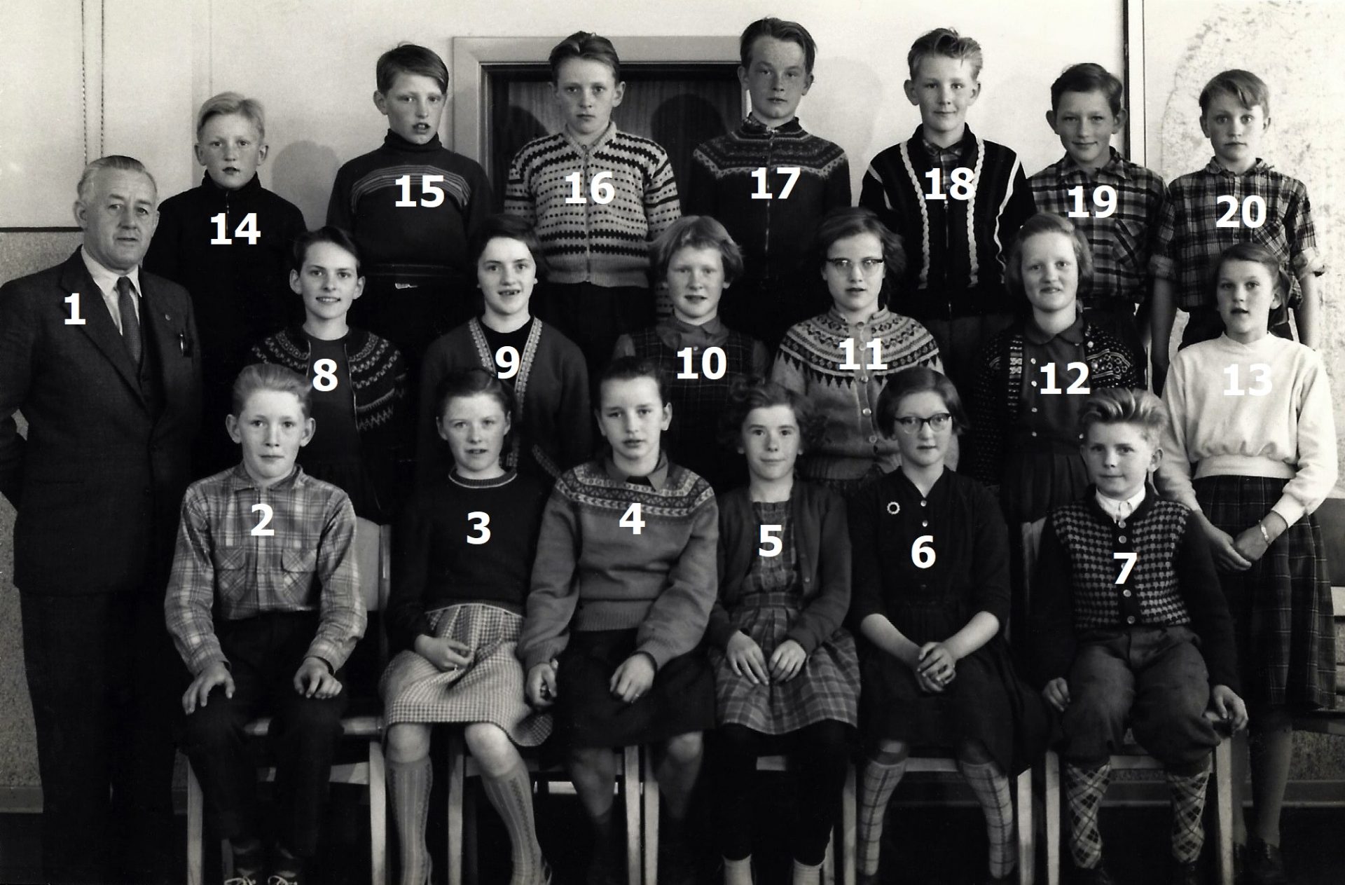 Vind Skoles 5. klasse, slutningen af 1950'erne. Klik på billedet for at se det i større format.